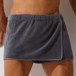 MENMODE Sexy Sleep Bottoms Microfiber Pajamas Men Nightwear Short towel Pants Side Split Bathrobe Culottes Soft Thick