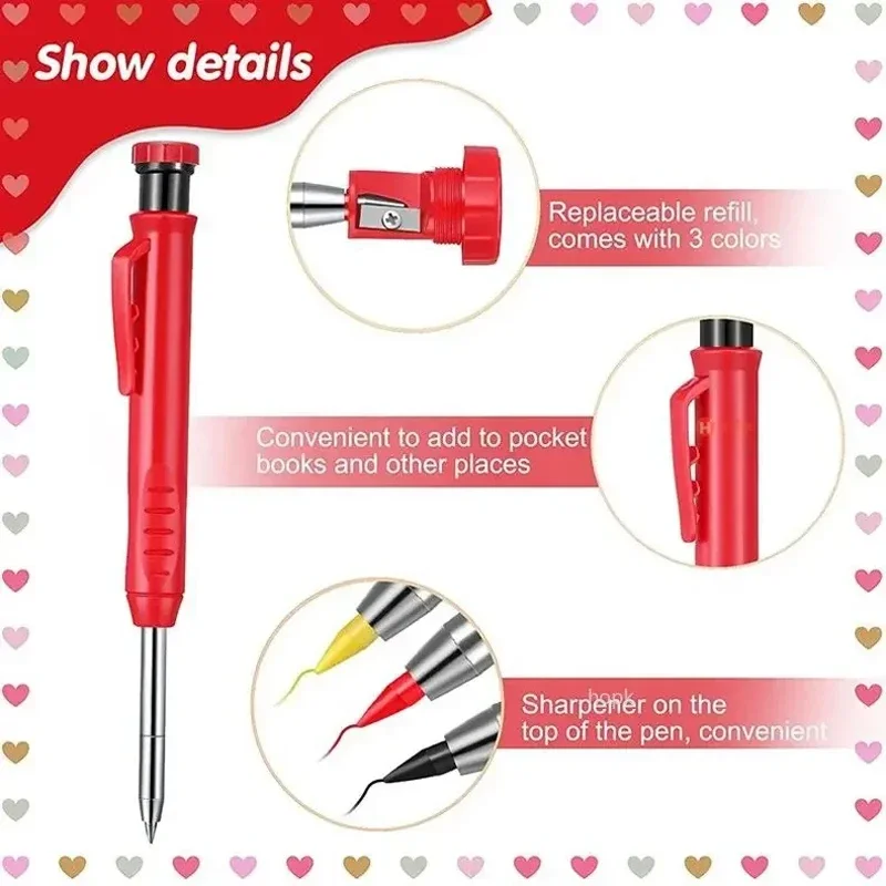 Enhanced Carpenter Pencil with Built-in Sharpener for Precise Deep Hole Marking