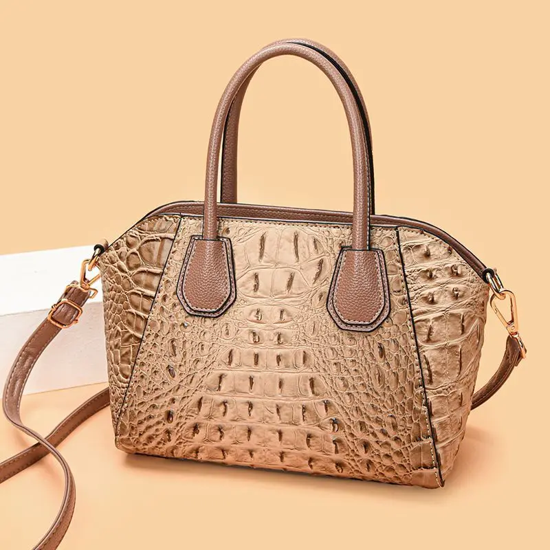 High Quality Vintage Hand Bags for Women Pu Leather Crocodile Pattern Fashion Elegant HandBags Ladies European American Style