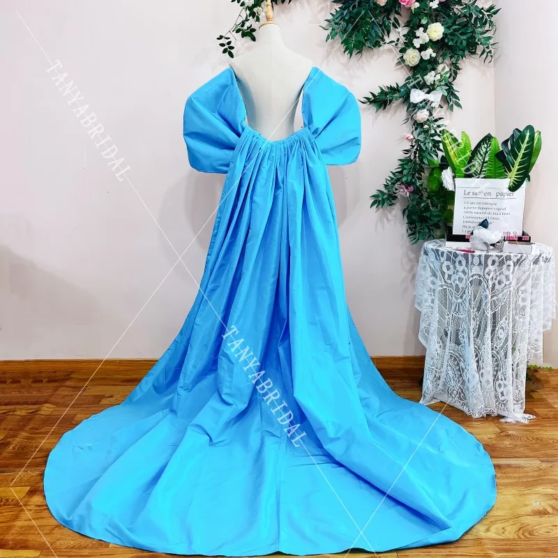 Sky Blue Taffeta Wedding Cape With Big Bow Sleeves Detachable Train Brides  Wraps Long Cover Up Bridal Cloak Accessories - AliExpress 320