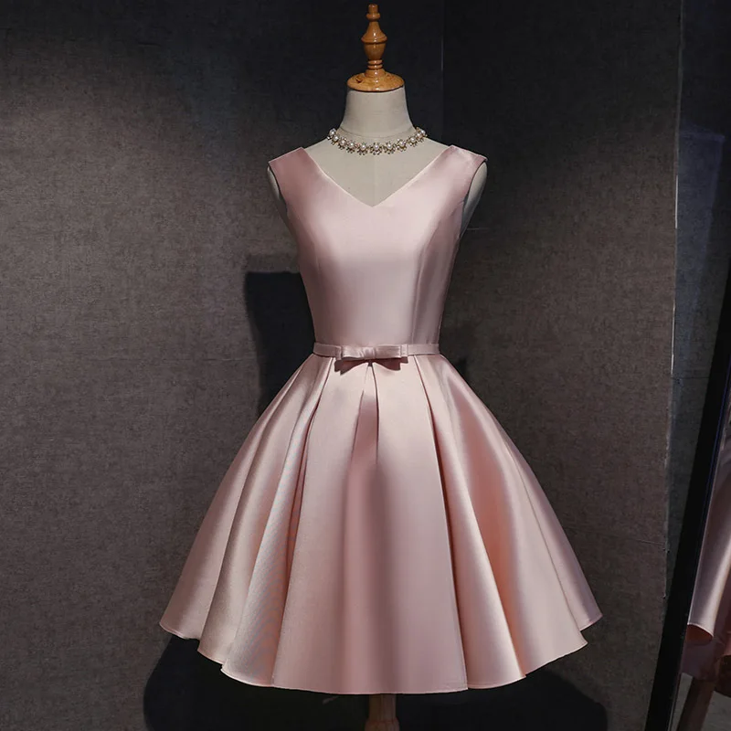 Women Elegant Satin Bridesmaid Dresses Knee Length Short Prom Cocktail Evening Party Dress Formal Occasion Vestido De Fiesta