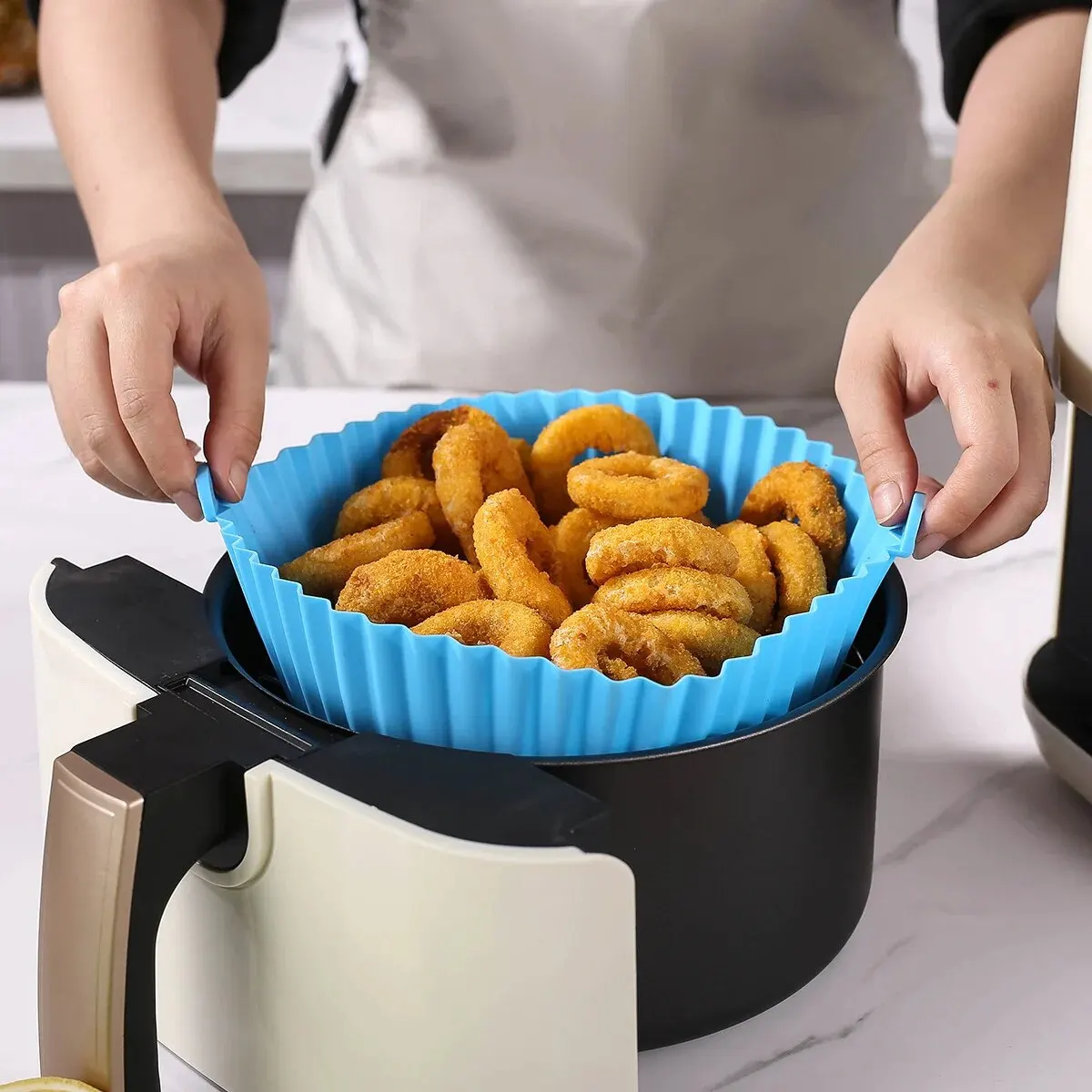 1PC Air Fryer Silicone Baking Tray Mat Circular High-Temperature Resistant Foldable Food Grade Double Ear Baking Tray silicone baking mat air fryer baking tray air fryer silicone tray
