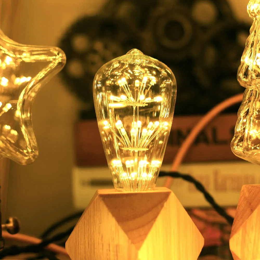 TIANFAN Vintage Led Bulb Starry Firework Edison Bulb 3W AC85-265V E27 Transparent Glass Warmth Glow Decorative Light Bulb