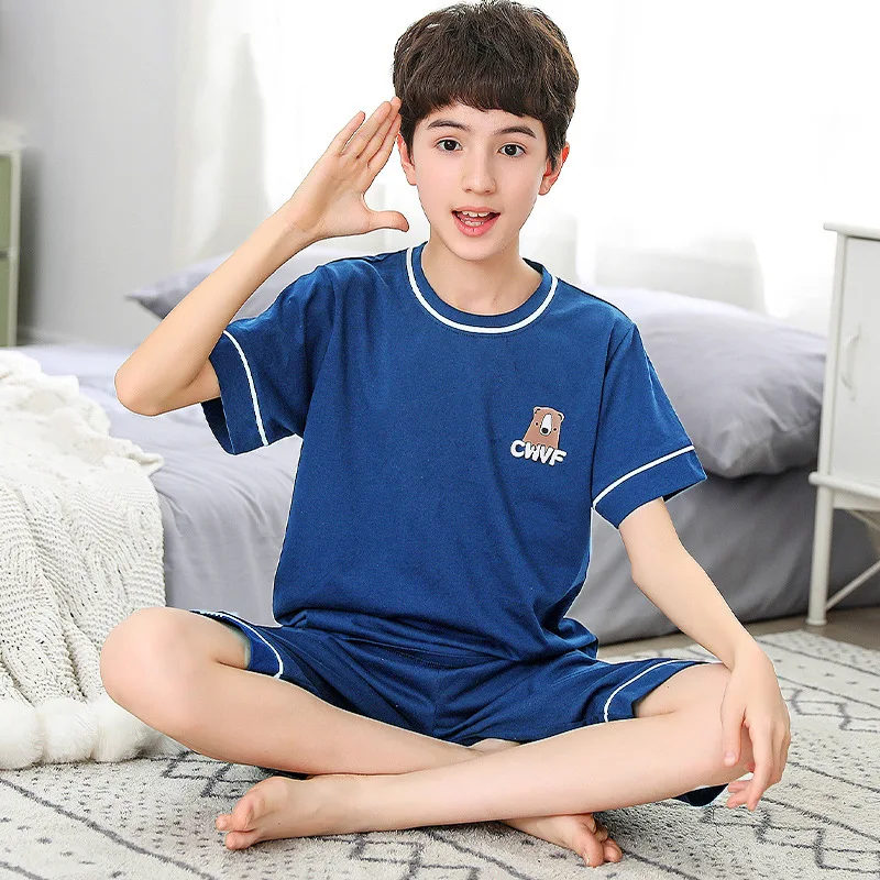 Teens Pajamas Short Sleeve 100% Cotton Pyjamas Big Kids Clothes Sets Children Boys Sleepwear Pajamas For Girls 10 12 14 16 Years
