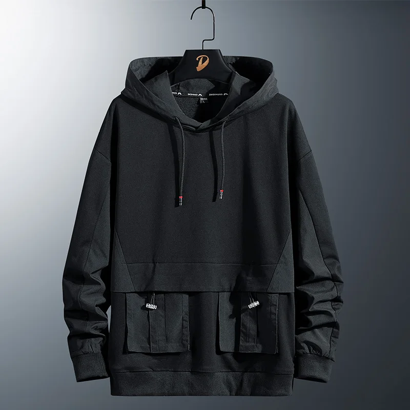 

Japan Style Casual O-Neck 2023 Spring Autumn Black Hoodie Sweatshirt Men'S Thick Fleece Hip Hop Skateboard Streetwear Clothes