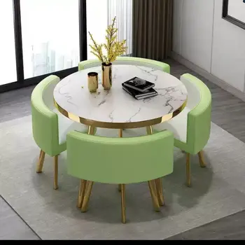 Circular marble pattern wooden Dinner table chair Set 4