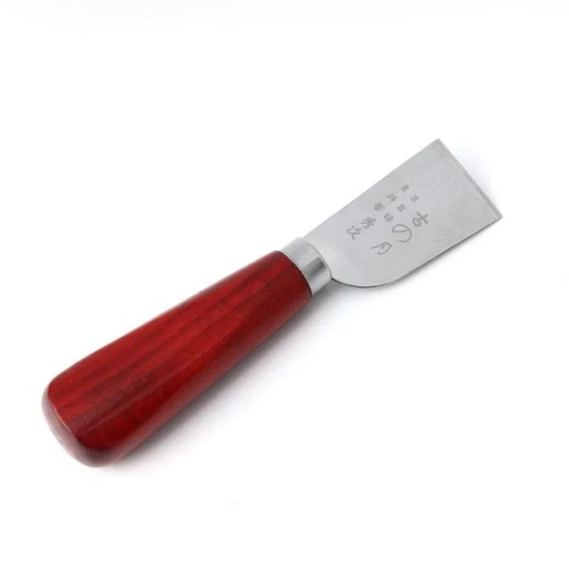 Leathercraft Tool Wooden Handle Stainless Steel Leather Cutting Knife Leather Shovel Knife for DIY Working Craft Cutting Knife