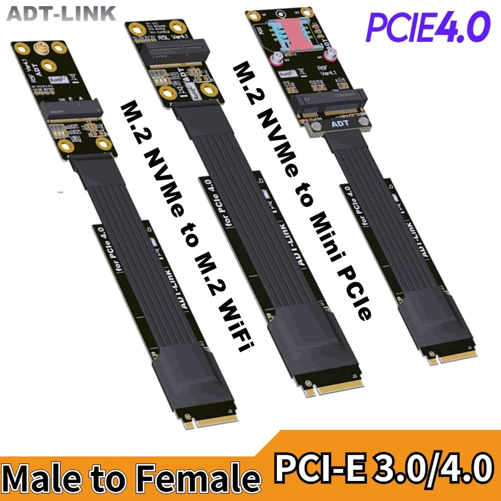 Adt-Link Pcie 4.0 M.2 Nvme Key M A M.2 Wifi Key Ae Ngff E Mini-Pcie Ssd Cavo Di Prolunga Maschio-Femmina Riser Card Ribbon Extender