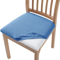 Stretch Jacquard Upholstered Dining Chair Seat Protector Slipcovers (Denim Blue)