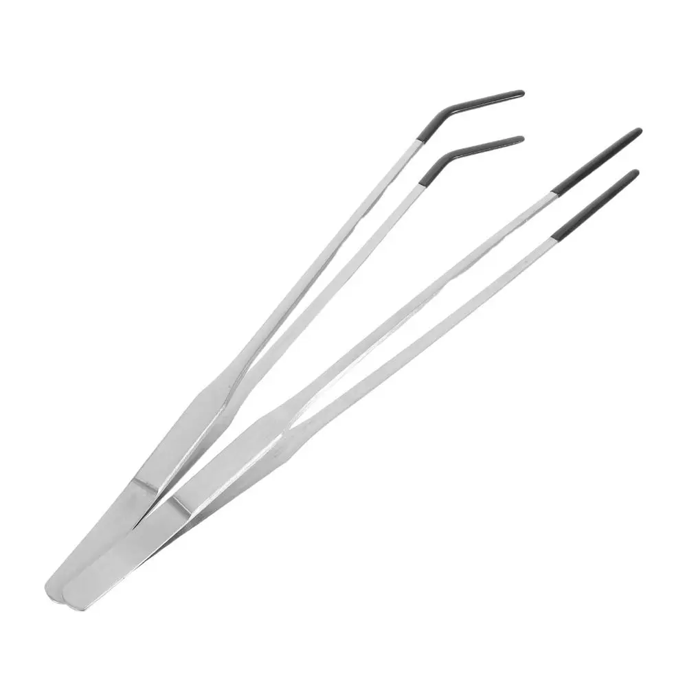 2Pcs Stainless Steel Aquarium Feeding Tweezers 27CM Non-slip Lizard Feeding Tweezers Straight and Curved with Rubber Head