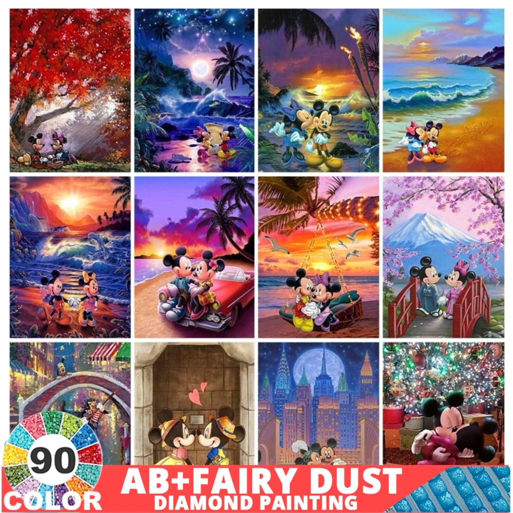 

90 Colour AB Fairy Dust Diamond Painting Disney Mickey Minnie Landscape Cartoon Mosaic 5D DIY New Arrival Set Crafts Gift Decor