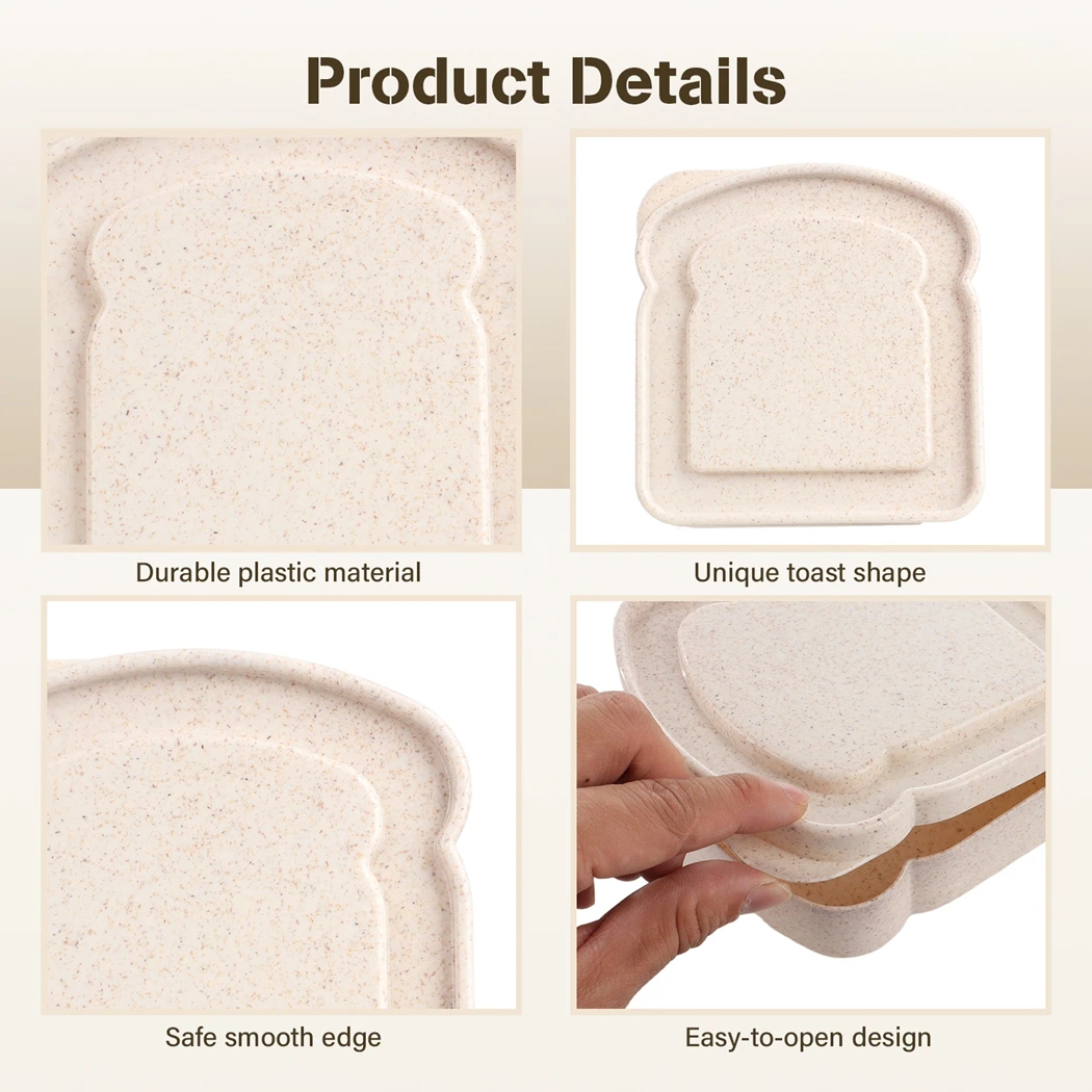 4Pcs Sandwich Boxes Toast-Shaped Sandwich Containers Reusable Plastic Keepers Portable Holders Food Storage