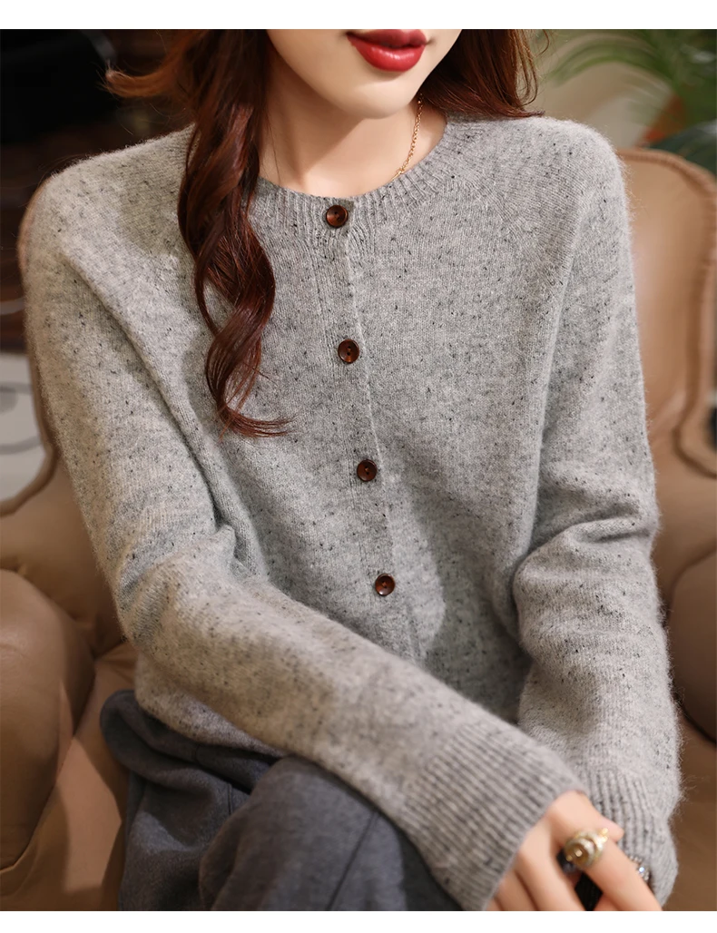 100 % Wolle Strickjacke Frauen Pullover Runde-kragen Gestrickte Fit Mode Einreiher Mantel 2024 Winter Neue Tops – Detail 8