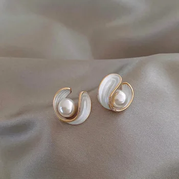 LATS Exquisite Design Geometric Enamel Pearl Earrings for Women 2022 New Trendy Unusual Earring Fashion