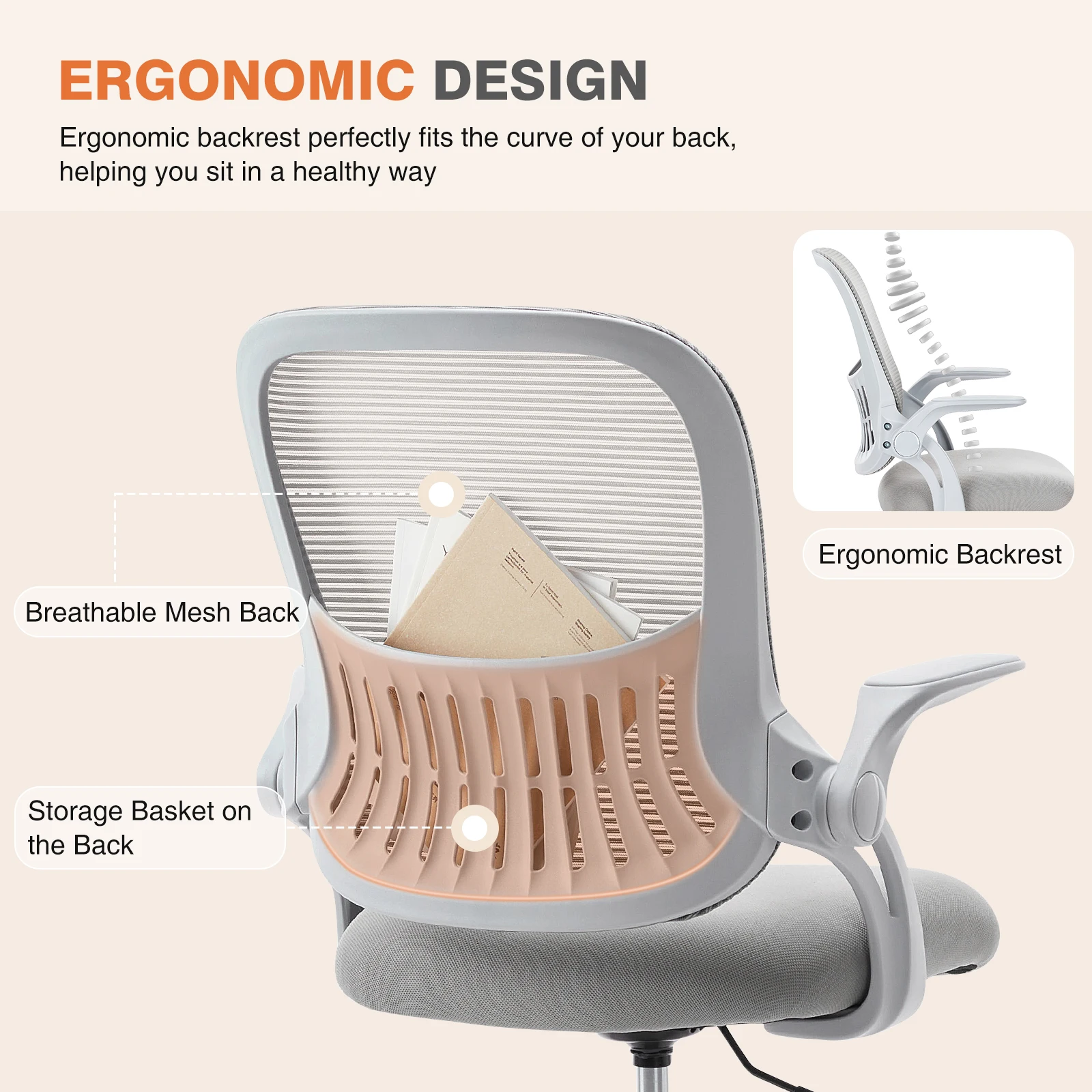 JHK Ergonomic Mesh Backrest Office Desk Chair Adjustable Height Computer Rolling Work Swivel Gaming Chairs With Wheels For Home 5