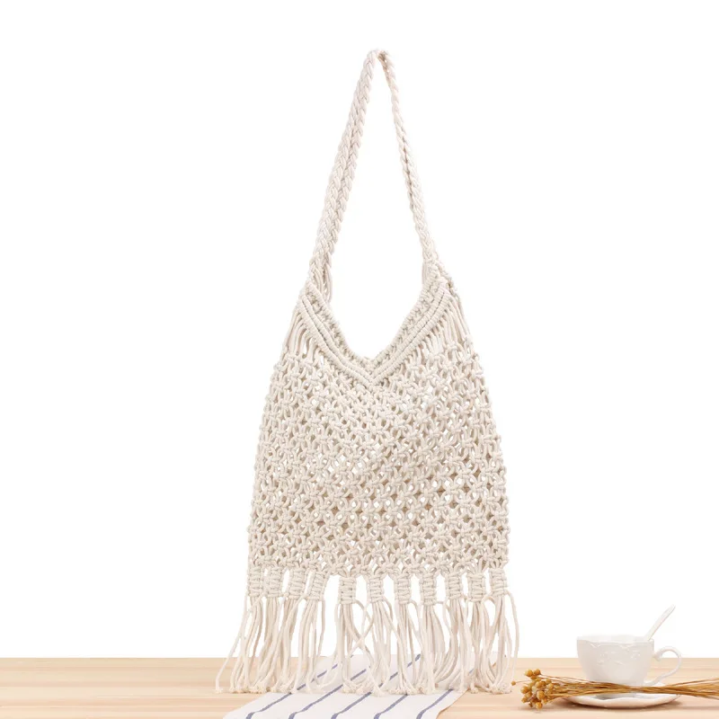 

Explosive Hollow Handmade Mesh Tassel Shoulder Beach Bag Fashion Ladies Forest Style Straw Bag Slanting Cross Handbag Female