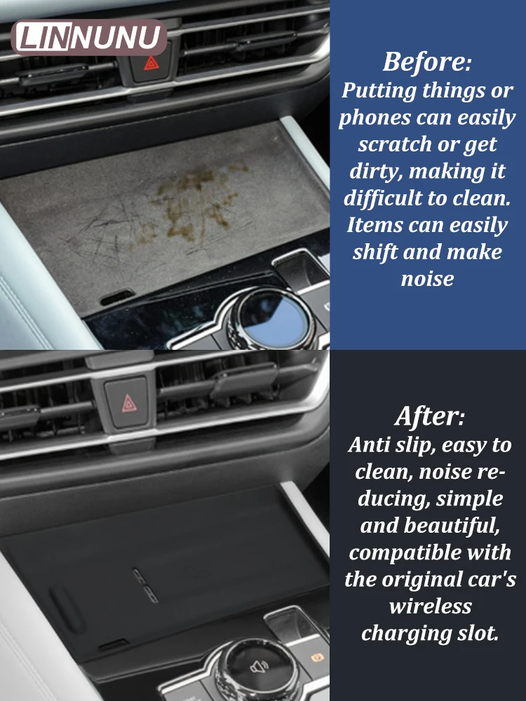 Linnunu Fit for Tiguan L Tiquan L Pro Accesorios Para Auto Central Control Wireless Charging Silicone Pad Central Modified Storage Pad Storage Decorative Car Interior