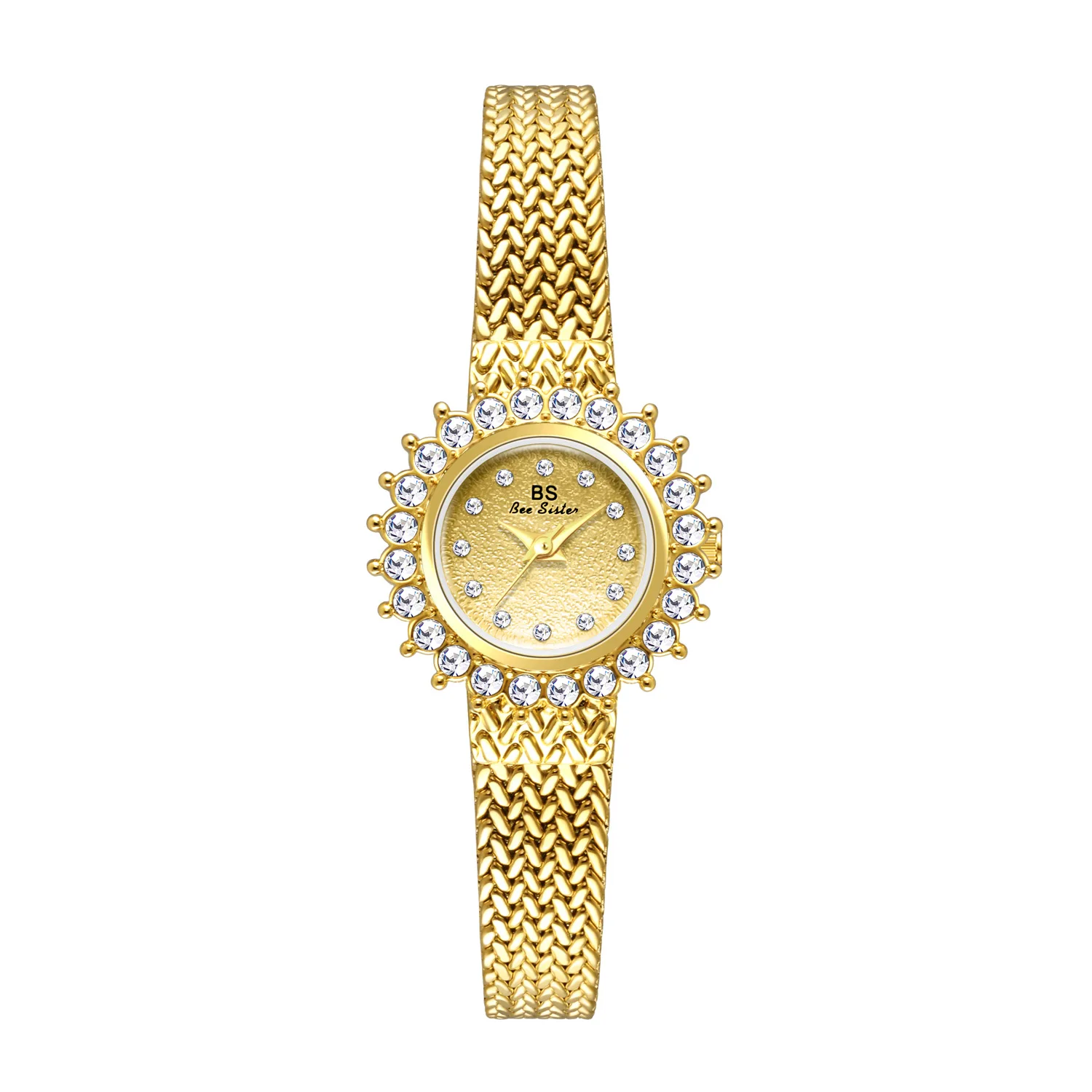 Elegant Sunflower Diamond Dial Gold Women's Watch with Mesh Bracelet