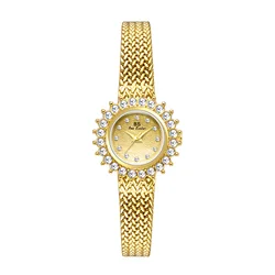 Elegant Sunflower Diamond Dial Gold Women's Watch with Mesh Bracelet (Gold)