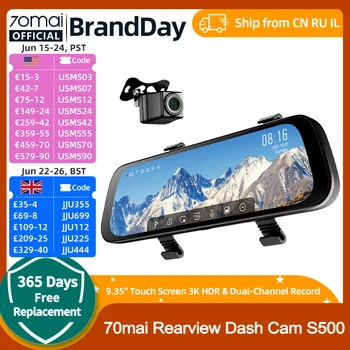 70mai Rearview Dash Cam S500 9.35'' Touch Screen 70mai S500 Car DVR 3K Super Capacitor Dual-Channel HDR Voice Control 24H Park 1