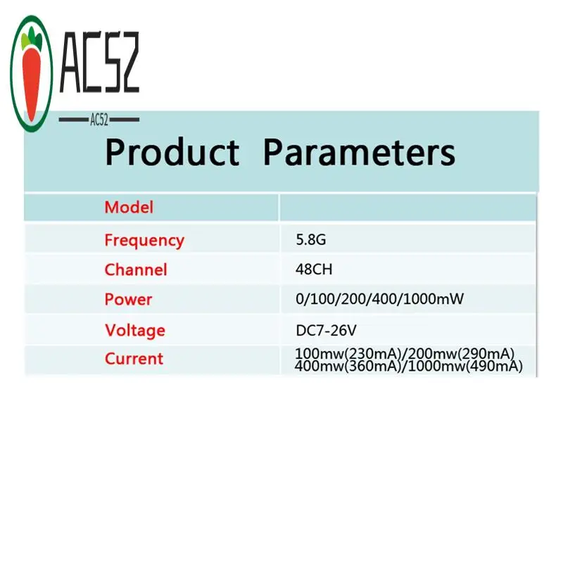 AC52-5.8Ghz 48CH FPV VTX 1W 5.8G Image Video Transmitter 2-4S 100 ...