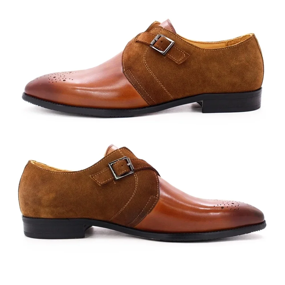 Classic Italy Style Men's Dress Shoes Size 6-13 Genuine Leather Suede Monk Strap Buckle Business Wedding Formal Shoes