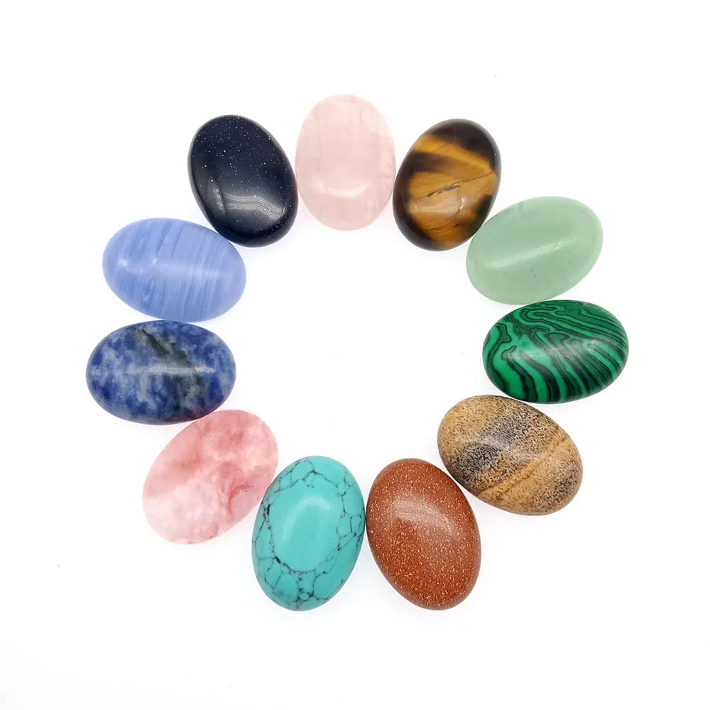 

5pcs/lot Natural Stone Oval Turquoises Tiger Eye Agates Bead Setting Cabochon Beads Fit Pendants Rings Earring Jewelry DIY