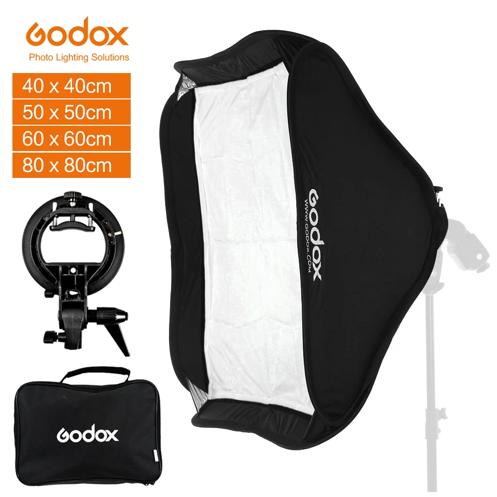 Godox 40cm 50cm 60cm 80cm Ajustable Speedlight Flash Softbox + S type Bracket Bowens Mount Kit for Speedlite Studio Shooting