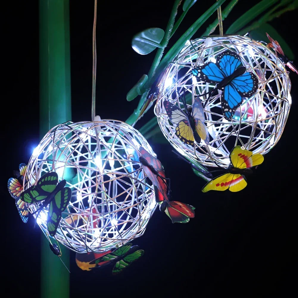 Outdoor Solar Garden Light Metal Home Decorative Nightlight Butterfly Pendant Waterproof Butterfly Round Ball Light Weaving Mesh 3
