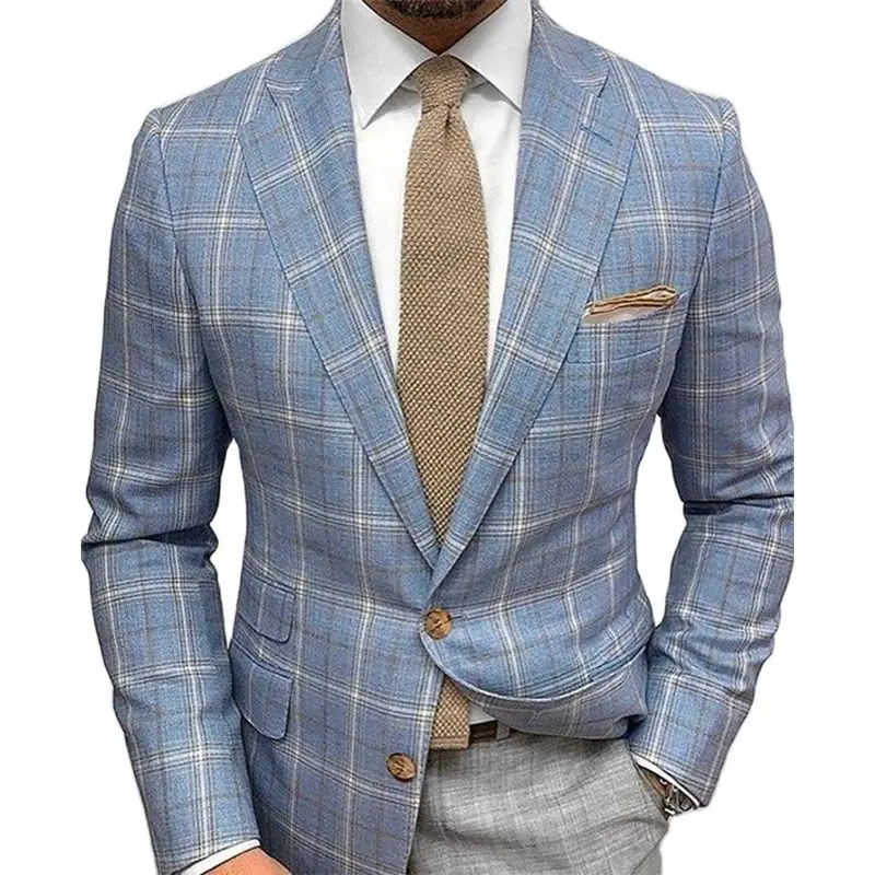 

Men's Suit Jacket Checkered Striped Lapel Long Sleeved Casual Men's Suit Double Button Slim Fitting Men's Suit