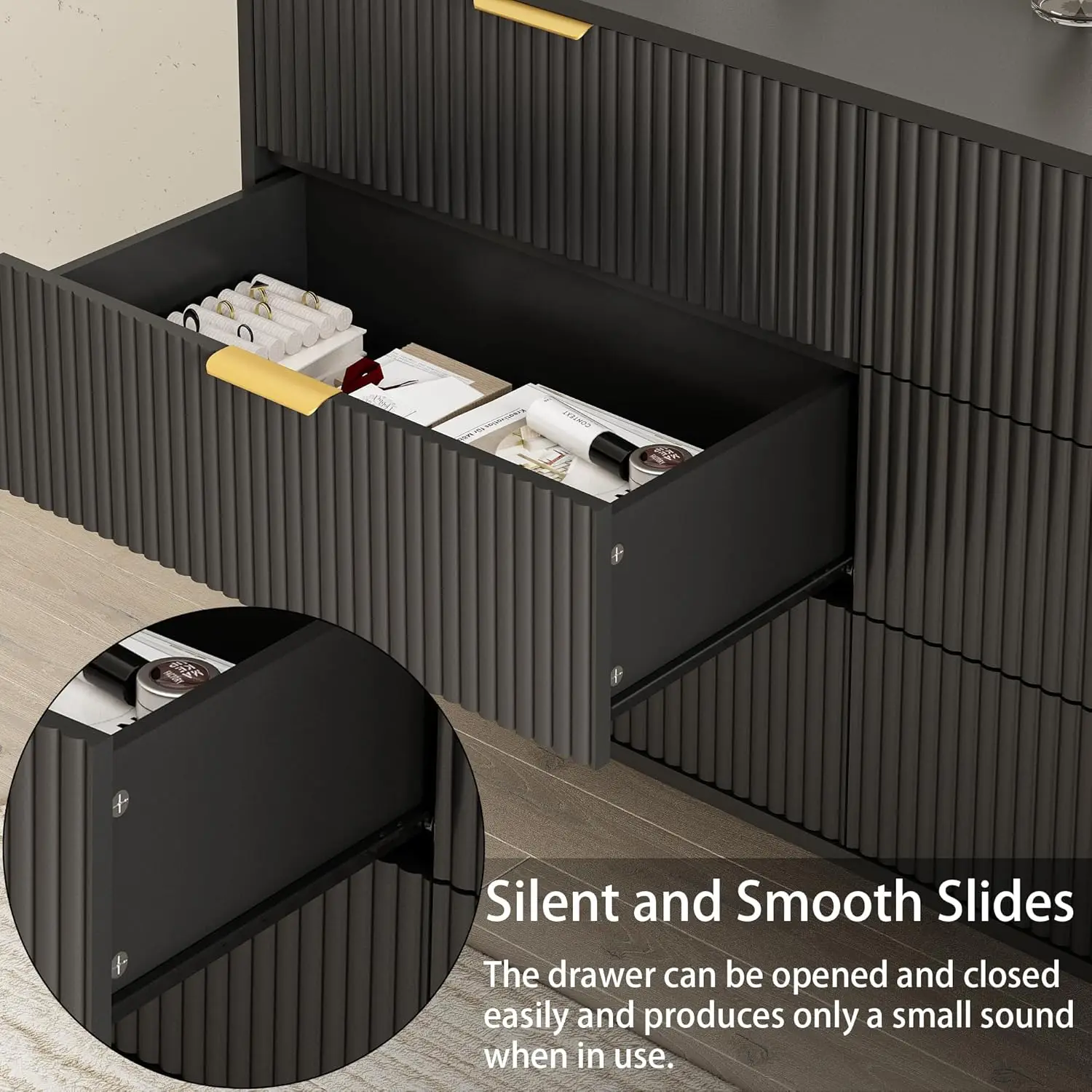 Black Wood 6-Drawer Dresser 6