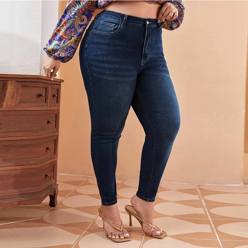 Plus Size Women Mom Jeans High Waist Plus Size Jeans High Elastic Stretch Jeans 100kgs Washed Denim Skinny Pencil Denim Pant high stretch plus size mom jeans high waist skinny ripped women pencil pants vintage hole full length distressed trousers 6035