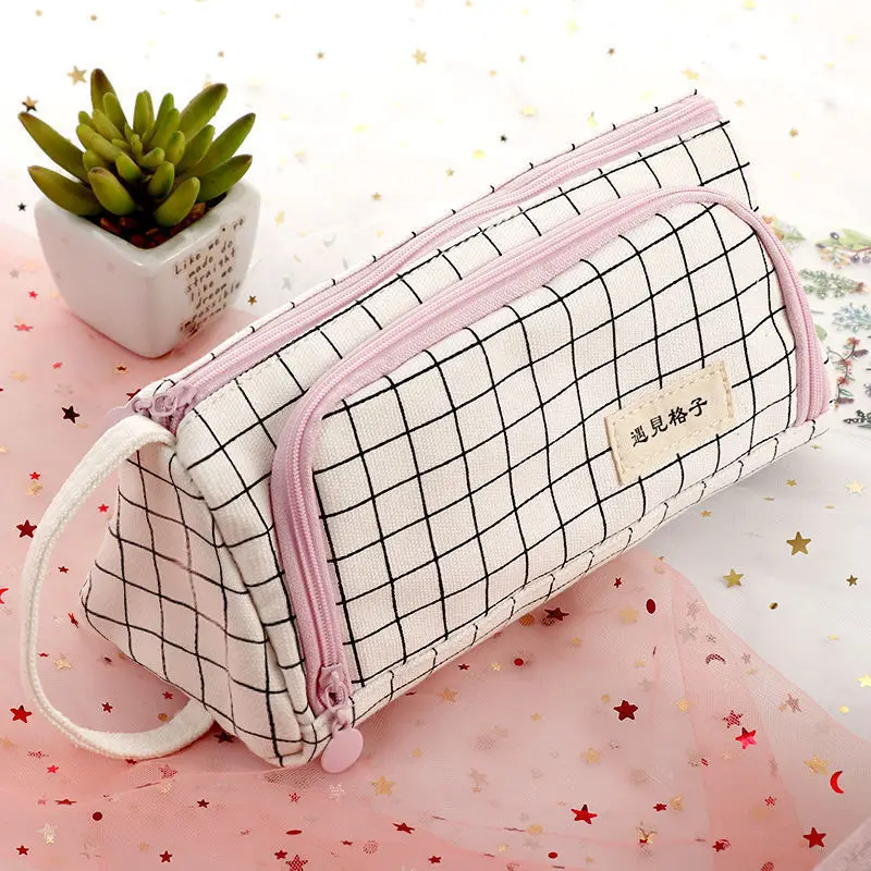 

Large Capacity Double Layer Creative Canvas Pencil Case School Pen Case Supplies Pencil Bag Pencils Pouch Stationery
