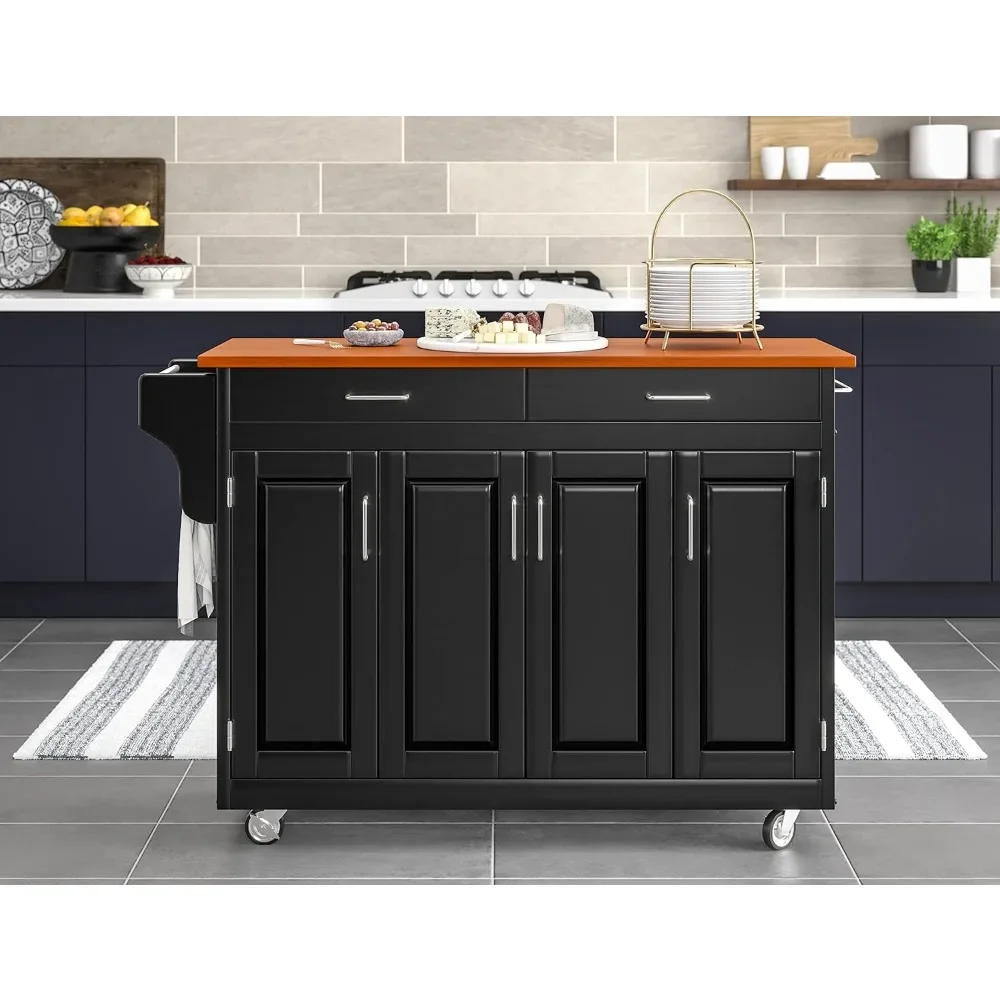 

Create-a-Cart Black 4 Door Cabinet Kitchen Cart With Oak Top By Home Styles Auxiliary Car With Wheels Storage Trolley Islands