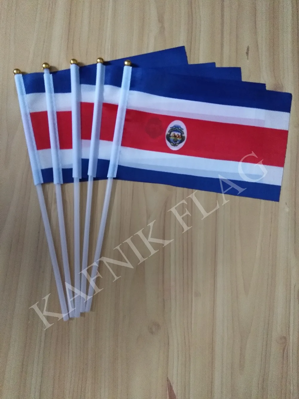KAFNIK, 5 Stück Costa Rica 14*21cm Handflagge mit 30cm Kunststoff-Fahnenstange