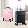 Aluminum Rolling Makeup Train Case, Portable Makeup Organizer Suitcase, Cosmetic Storage Box, Travel Beauty Luggage Trolley Lock 1