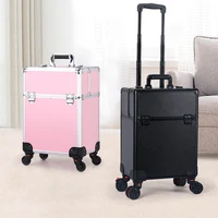 Aluminum Rolling Makeup Train Case, Portable Makeup Organizer Suitcase, Cosmetic Storage Box, Travel Beauty Luggage Trolley Lock 1
