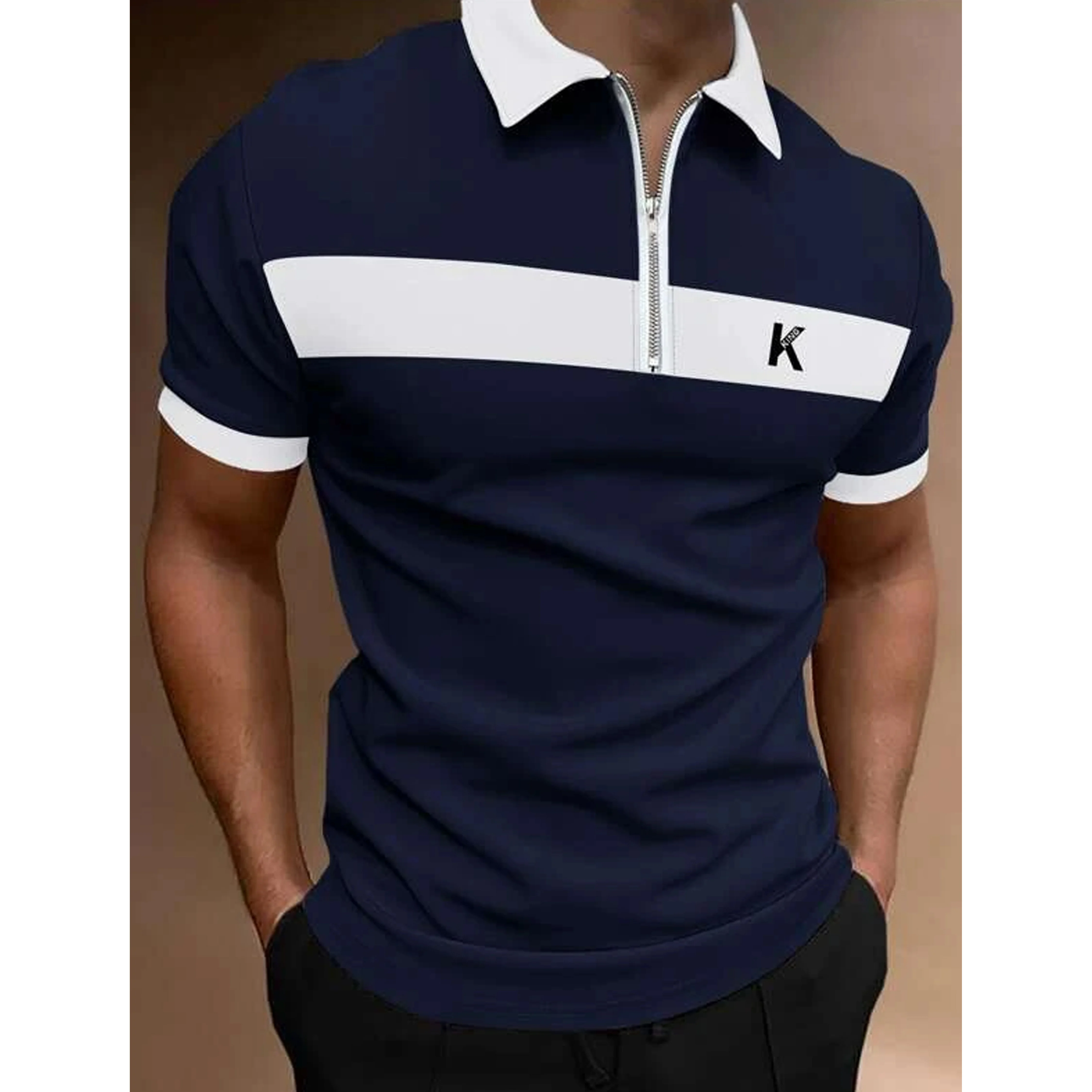 

Men Business Casual Summer Short Sleeve Zipper Polo Shirt , Men Sport Print Oversize Polo Shirt .