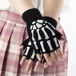 Black Unisex Wool Knit Fingerless Gloves - Warm Winter Workout Accessory - One Size (GTST-black)
