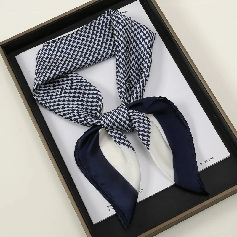 Houndstooth Bandana Casual Imitation Silk Neckerchief Head Wrap Bag Handle Charm Holiday Accessory Gift for Mother's Day printed scarf women scarves