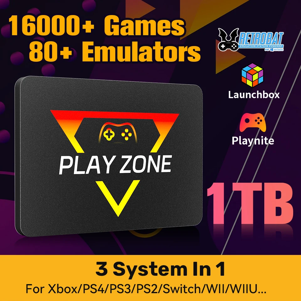 PLAYZONE USB　1TBSSD Playzone 1TB Gaming SSD With 16191 Games 3 System In 1 Game