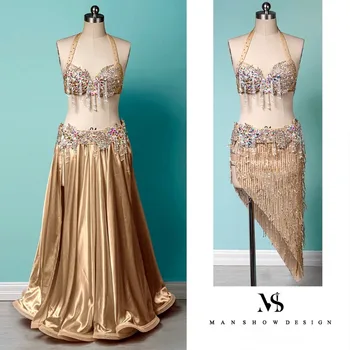 customized size belly dance performance costume women's tassel inspired skirt big swing skirt quick switching set belt bras
