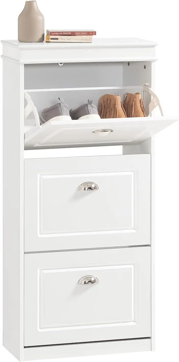 

White Shoe Cabinet with 3 Flip Drawers, Freestanding Shoe Rack, Shoe Storage Cupboard Organizer Unit