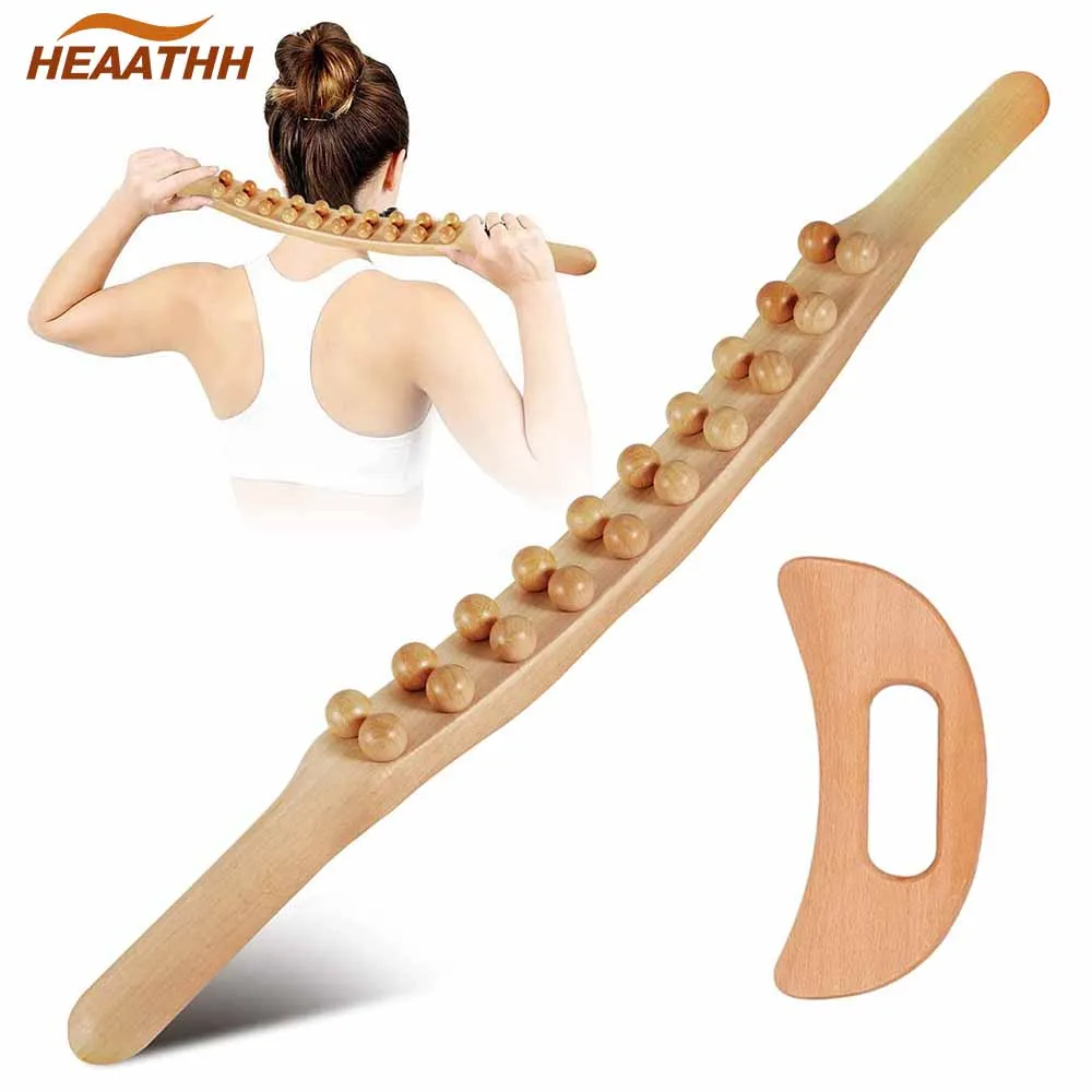2Pcs Wooden Gua Sha Massage Stick Wood Scraping Board Lymphatic Drainage Massager for Body Shaping Muscle Massage Relaxation