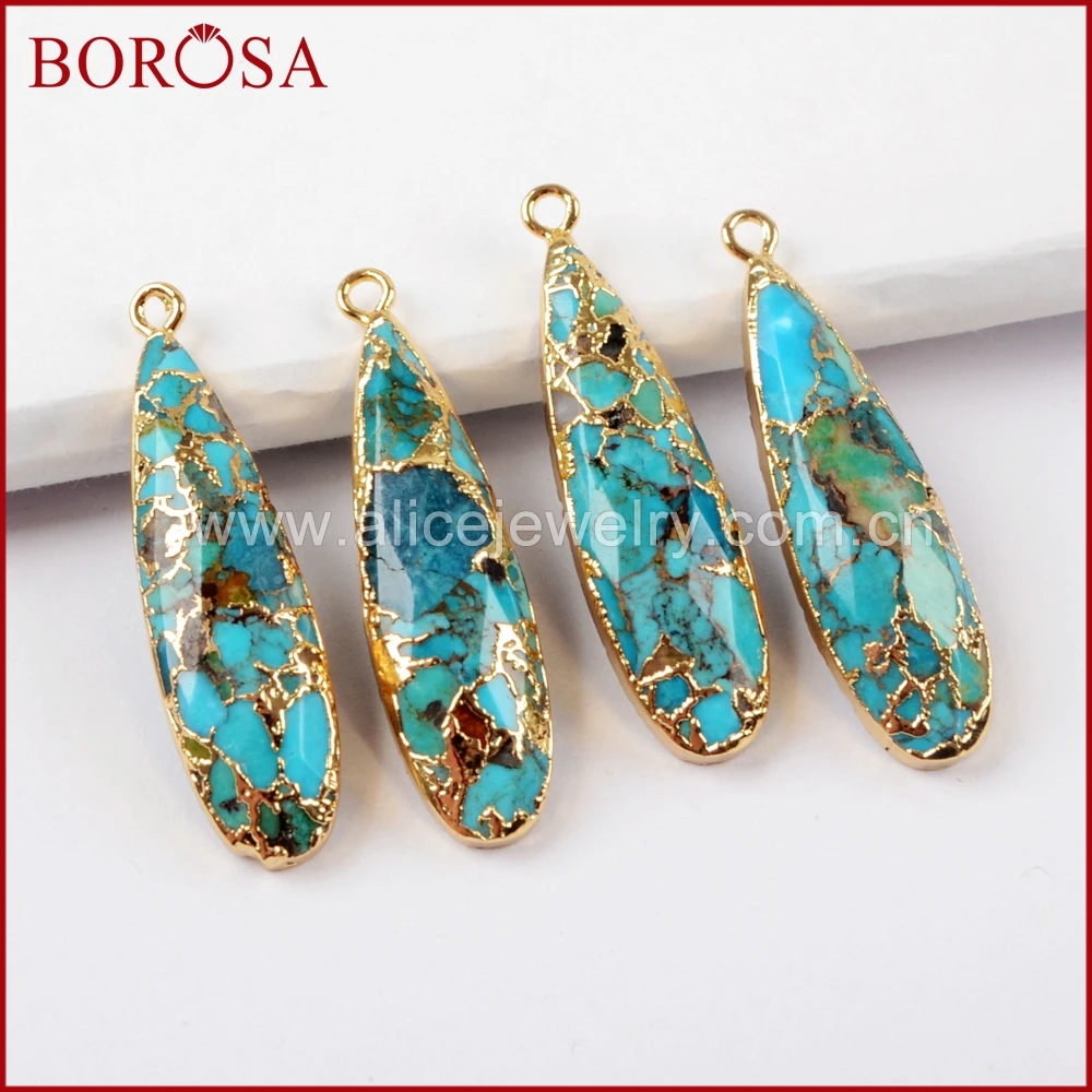 

Teardrop Gold Plated Natural Copper Turquoise Charm Natural Stone Pendant Beads for Necklace/Earrings Making G1547