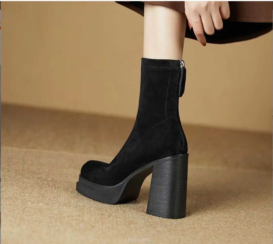 Women Suede shoes Boots Ankle Boots Platform Shoes For Women Heels Winter Boots Black Keep Warm Snow Winter Shoes Female Boots
