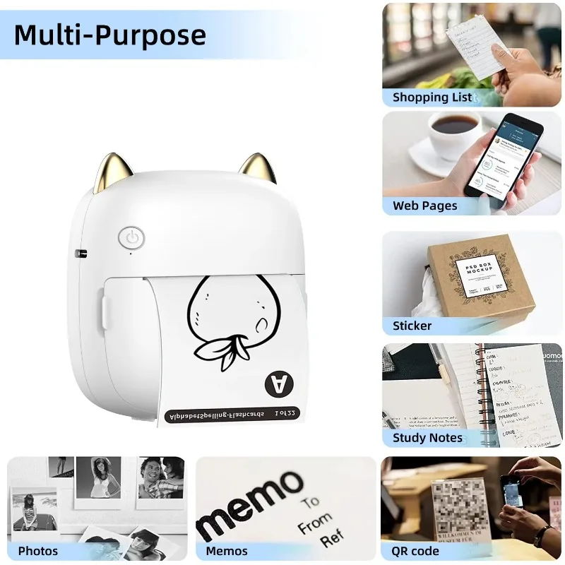 미니 프린터 휴대용 열전사 스티커 종이, 잉크리스 블루투스 무선 임프레소라, 안드로이드 IOS 라벨