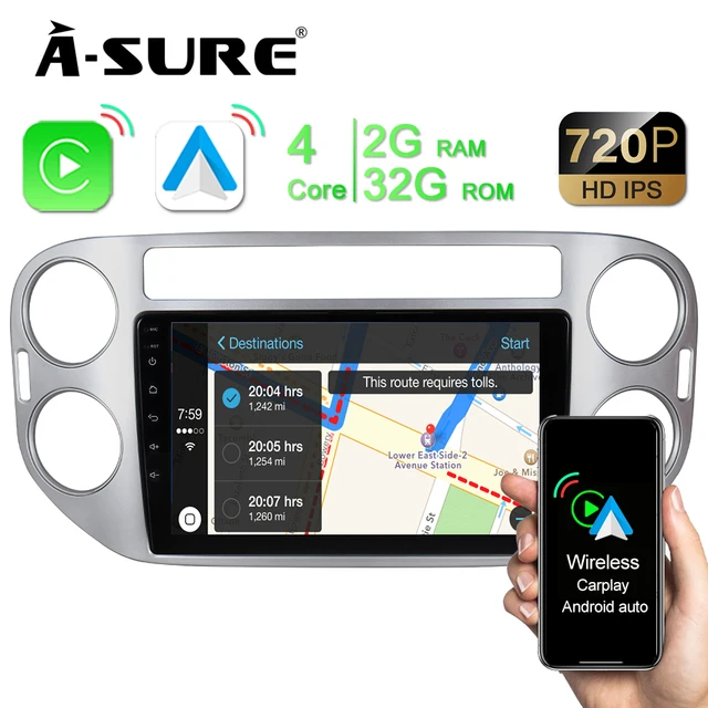 A-Sure Wireless CarPlay 9” Android 10 Car Radio: The Ultimate Navigation System for VW Tiguan and Golf 5 Plus