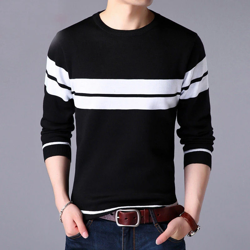 Spring Autumn Vintage Striped Print Long Sleeve Sweaters for Men All Match Pullovers Keep Warm Loose Casual Fashion Male Clothes