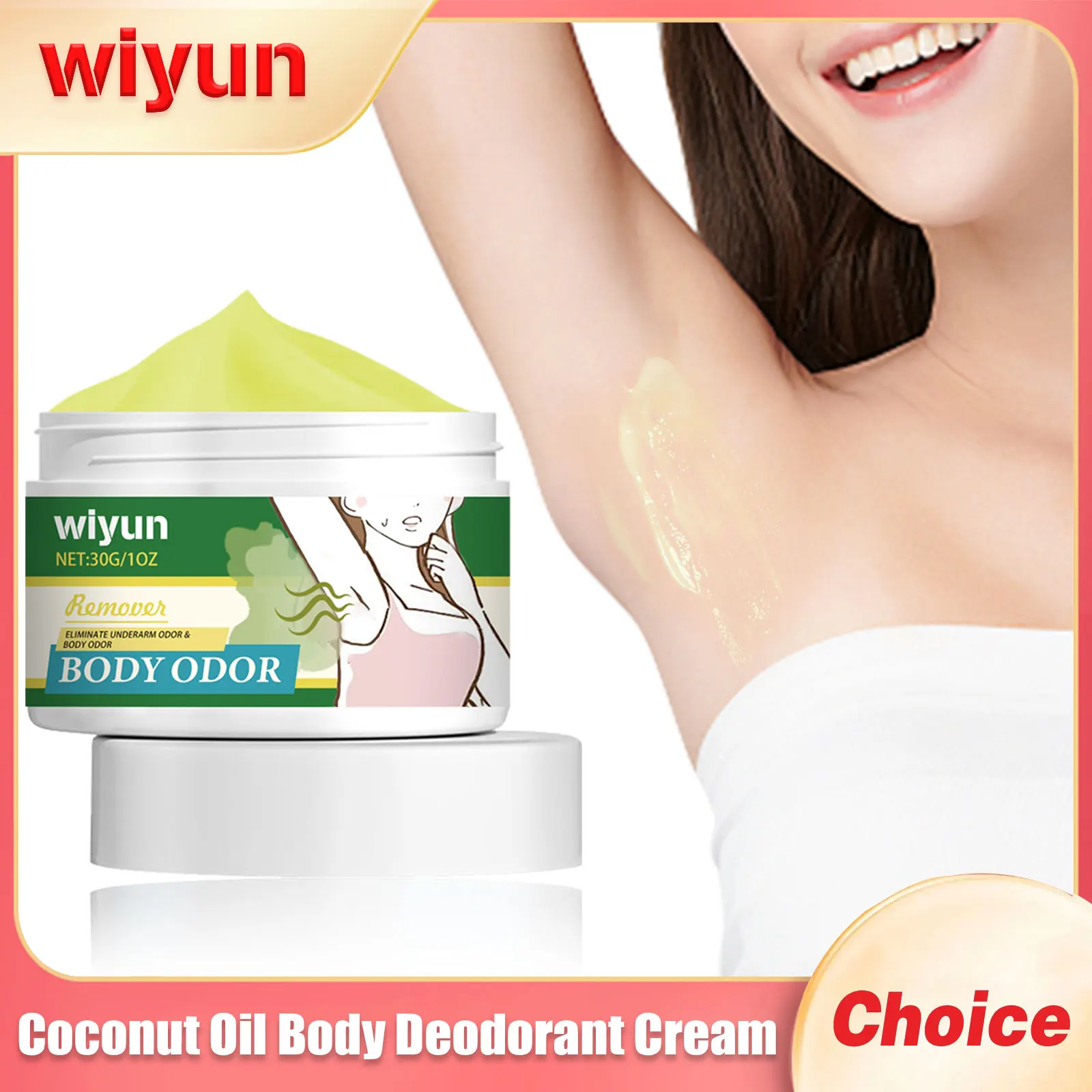 Wiyun Crema deodorante per il corpo all'olio di cocco Aroma duraturo Ridurre l'odore cattivo Rinfrescare le ascelle Cura della pelle Ascelle Sudore Crema per la rimozione degli odori 1